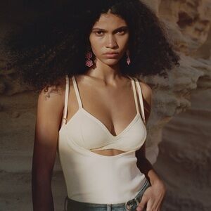 NWT - MANGO - COMBINED KNIT TOP WITH OPENING